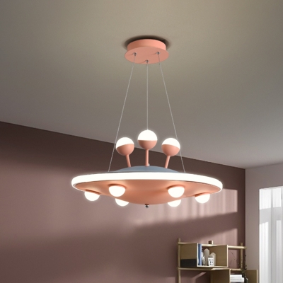 Metallic UFO Chandelier Light Modern Style LED Suspension Lighting in Pink/Blue for Sleeping Room