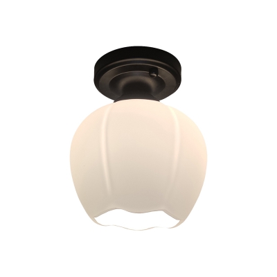 Milky Glass Black Ceiling Mount Light Bud 1 Bulb Traditional Style Flushmount Lighting