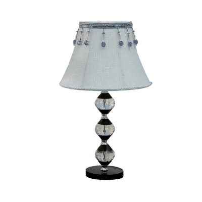 Modern Bell Night Table Lamp Fabric Bedroom LED Nightstand Light in White with Clear Crystal Column