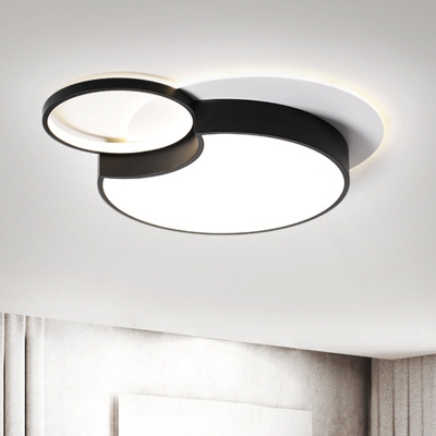 Modern LED Ceiling Light Fixture with Metal Shade Black Round Flush Mount Lighting in Warm/White Light, 19