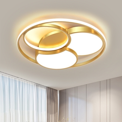 Modern Rounds LED Ceiling Light Metal Drawing Room Flush Mount Lighting Fixture in Gold, 16.5