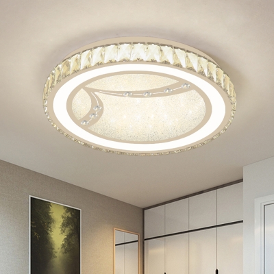 Modernity LED Ceiling Fixture Chrome Drum Flushmount Lighting with Beveled Crystal Shade in Warm/White Light