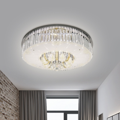 

Nickel Drum Flush Mount Lamp Modern Prismatic Crystal Bedroom LED Ceiling Light Fixture, HL662006