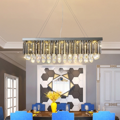 Prismatic Crystal Rectangular Island Lamp Modernism Dining Table LED Hanging Light in Chrome, 23.5