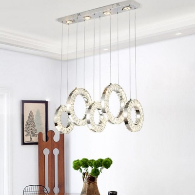 Ring Beveled Crystal Hanging Lamp Contemporary Chrome LED Multi Pendant Fixture for Restaurant in Warm/White Light