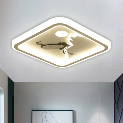 Round/Square Flush Mount Lighting Modern Acrylic LED White Flush Chandelier with Bird/Tree Pattern