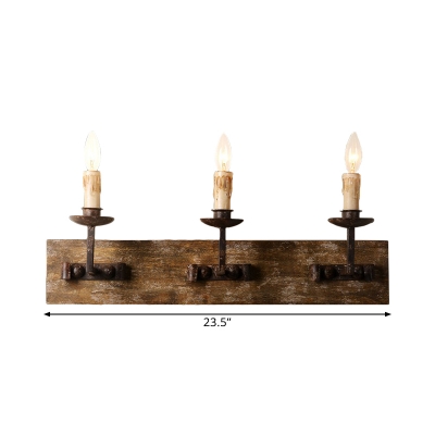 Rustic Candle Distressed Wall Lamp 1/2/3-Head Wood Wall Light Sconce in Brown for Kitchen