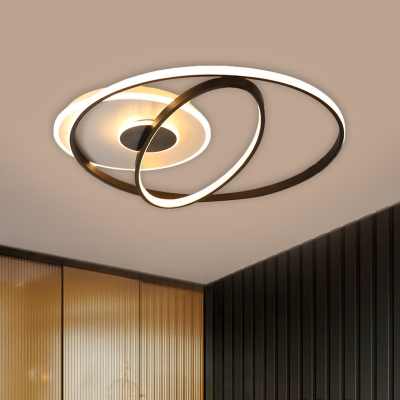 Simplicity Ring Ceiling Flush Mount Metallic LED Bedroom Flush Light in Black, 16