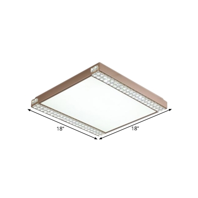 Simplicity Squared Flush Ceiling Light Metallic Living Room LED Clear Crystal Lighting Fixture in Gold/Coffee