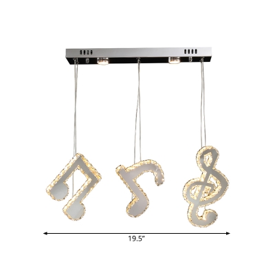 Stainless-Steel Musical Note LED Multi-Pendant Modern Crystal Hanging Light Kit with Linear Canopy for Kitchen