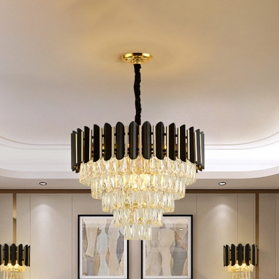 Tiered Crystal Block Ceiling Pendant Modern Style 6 Bulbs Clear Chandelier Light Fixture for Sleeping Room
