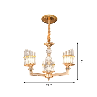 Traditional Half-Cylinder Up Lighting 3/6-Bulb Clear Crystal Chandelier Lamp in Gold for Drawing Room
