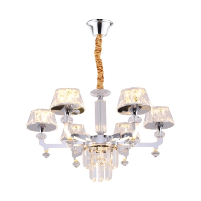 Truncated Cone Clear Crystal Chandelier Modern 6/8-Head Bedroom LED Pendant Lamp in Warm/White/Natural Light