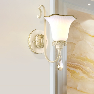 White Glass Flower-Shape Sconce Lighting 1 Light Living Room Wall Mount Lamp Fixture