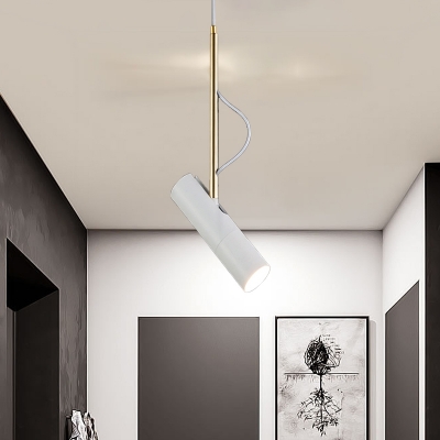 1 Head Kitchen Down Mini Pendant Minimalism Black/White Ceiling Spotlight with Aluminum Tube Shade in Warm/White Light