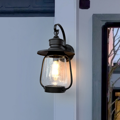 1 Light Tapered Sconce Fixture Industrial Black Finish Water Glass Wall Mounted Light for Outdoor