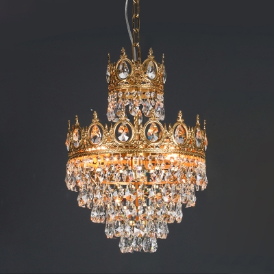 3-Light Pendulum Light Modernist Crown Shape Crystal Ball Chandelier Pendant Lamp in Gold