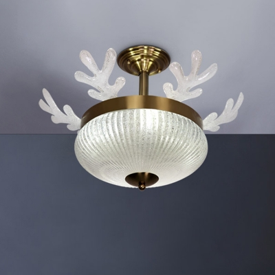 8-Light Bedroom Ceiling Lighting Nordic Gold Antler Semi Flush with Bowl Faceted Crystal Shade