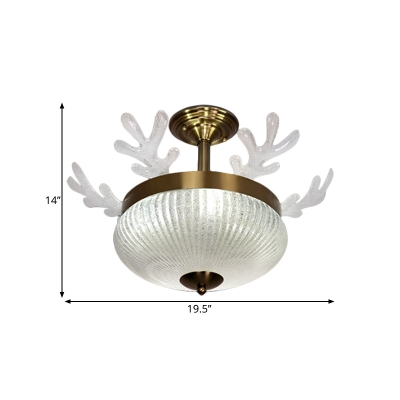 8-Light Bedroom Ceiling Lighting Nordic Gold Antler Semi Flush with Bowl Faceted Crystal Shade