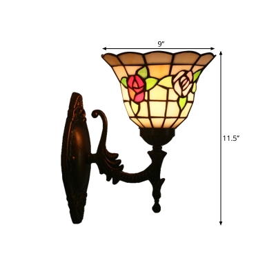 Bell Cut Glass Wall Light Sconce Baroque 1 Light Red/Pink/Blue Rose Patterned Wall Lighting Ideas for Bedroom