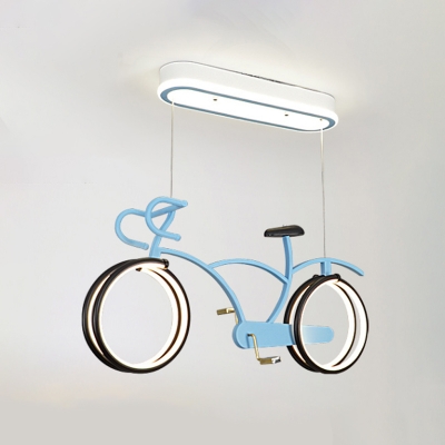 Bicycle Hanging Chandelier Kids Style Metallic LED Silver/Pink/Blue Ceiling Pendant for Children Bedroom
