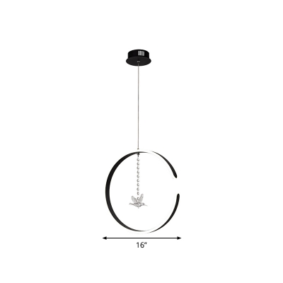 Black/White C-Shaped Pendant Light Simple Metal LED Down Lighting with Bird Decor, Warm/White Light