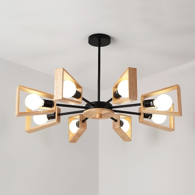 Burst Exposed Bulb Design Chandelier Modern Wood 8-Light Dining Room Ceiling Pendant in Black