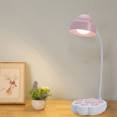 Cat Head Desk Lighting Contemporary Plastic 1 Light Pink/Blue Night Lamp with Claw Pedestal