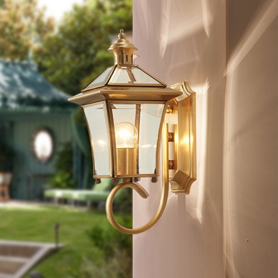 Clear Glass Brass Wall Lighting Ideas Pavilion 1 Light Traditional Wall Light Sconce with Scrolled Arm