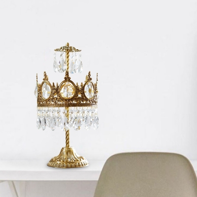 Crown Shape Bedroom Night Table Light Modern Faceted Crystal LED Brass Nightstand Lamp
