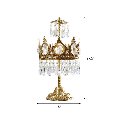 Crown Shape Bedroom Night Table Light Modern Faceted Crystal LED Brass Nightstand Lamp