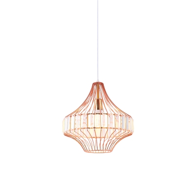 Crystal Block Urn Hanging Pendant Light Modern 1 Light Ceiling Suspension Lamp in Rose Gold