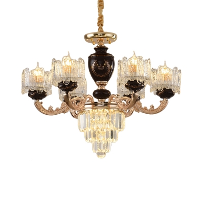 Crystal Candle Chandelier Light Fixture Modern 6 Bulbs Hanging Ceiling Light in Gold and Black