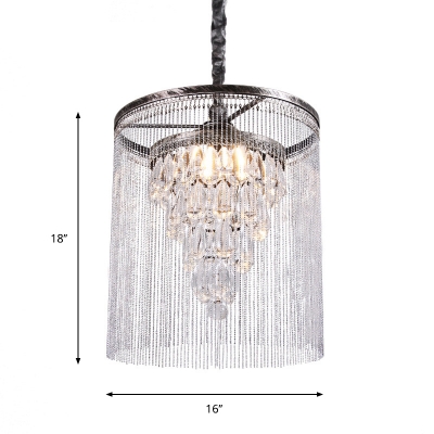 Crystal Teardrops Tapered Drop Pendant Modern Stylish 1 Bulb Silver Hanging Lamp with Tassel Chain