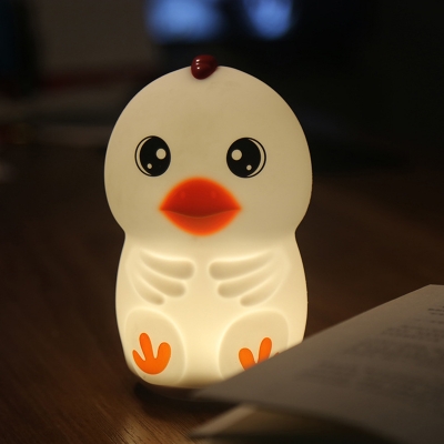 Cute Chick Clasp Sensing Table Light Cartoon Rubber Baby Room Touch LED Nightstand Light in White