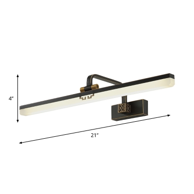 Elongated Wall Mounted Lamp Simplicity Metal LED Black Vanity Lighting Ideas with Fret Design