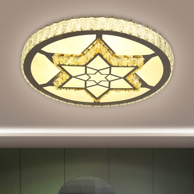 Faceted Crystal Circular Flush Lamp Minimalism Stainless-Steel LED Ceiling Mount Light Fixture