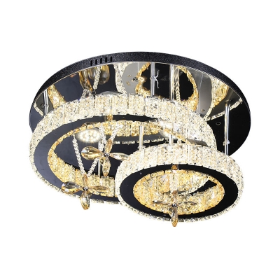 Faceted Crystal Ring Ceiling Light Fixture Modern Style LED Chrome Semi Flush Mount for Bedroom