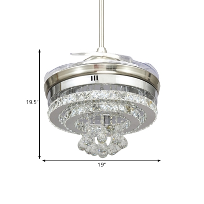 Faceted Crystal Tiered Hanging Fan Light Contemporary 19