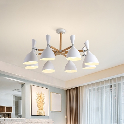 Funnel Adjustable Ceiling Chandelier Nordic Metal 3/5/8-Head White Suspension Lamp with Wooden Arm