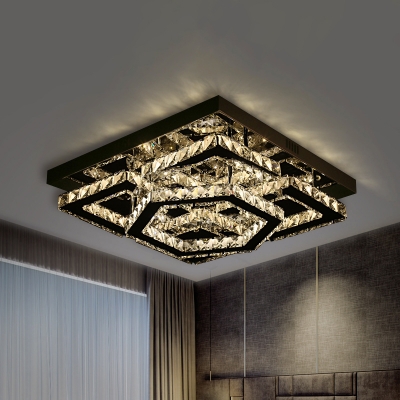 Geometric Clear Crystal Ceiling Flush Modern Style LED Chrome Semi Flush Light Fixture in Warm/White Light for Bedroom