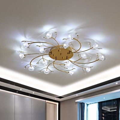 Gold Spiral Branch Flush Mount Lamp Modern Flower Crystal 15-Light Bedroom LED Flush Light Fixture