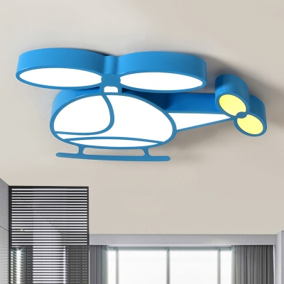 Kids Style Helicopter Ceiling Lamp Metallic LED Nursery Flush Mount Light Fixture in Yellow/Blue