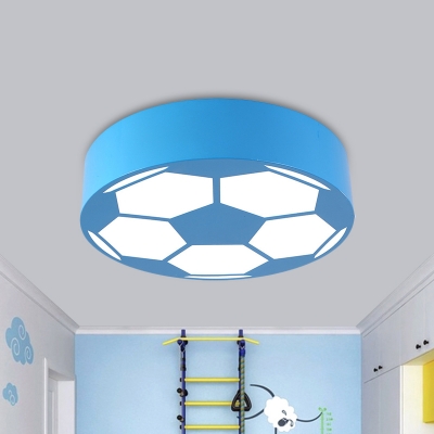 LED Playroom Close to Ceiling Lamp Modernism Black/Red/Yellow Flush Mount Light with Football Acrylic Shade