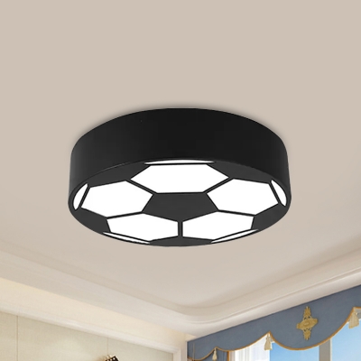 LED Playroom Close to Ceiling Lamp Modernism Black/Red/Yellow Flush Mount Light with Football Acrylic Shade