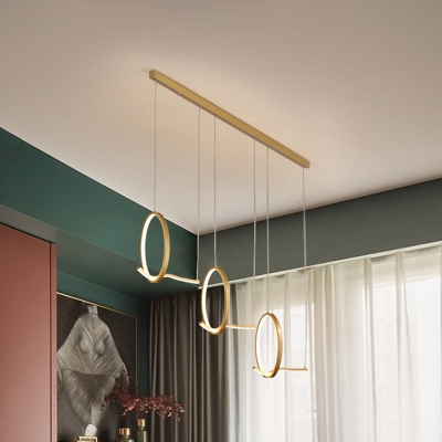 LED Restaurant Chandelier Lamp Modern Black/Gold Suspension Pendant with Circle Metallic Shade in Warm/White Light