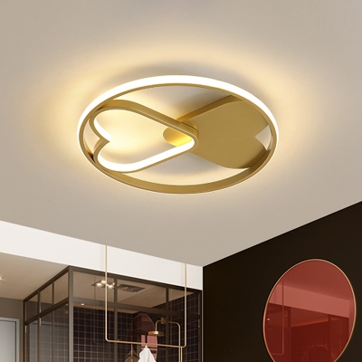 Loving Heart Acrylic Flush Mount Lamp Cartoon LED Gold Close to Ceiling Light in Warm/White Light for Bedroom