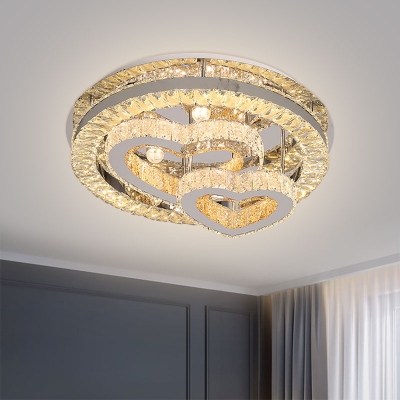 Loving Heart Beveled Crystal Ceiling Light Contemporary LED Chrome Flush Mount Lamp for Bedroom