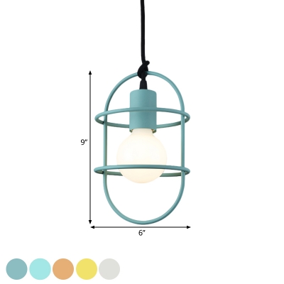 Metal Capsule Cage Hanging Ceiling Light Contemporary 1 Head Pendant Lighting in White/Pink/Yellow