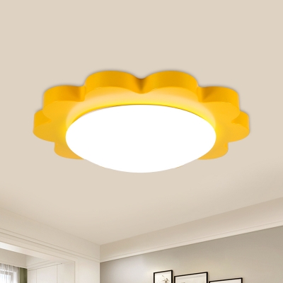 Metal Sun Close to Ceiling Lamp Kids Style LED Flush Mount Lighting Fixture in Yellow